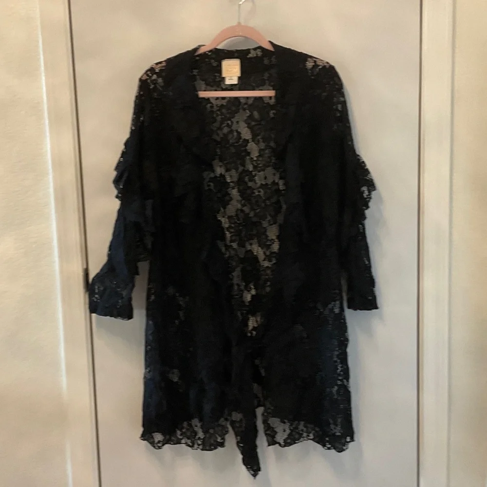 Ladies black lace cardigan top size Large - Picture 1 of 5